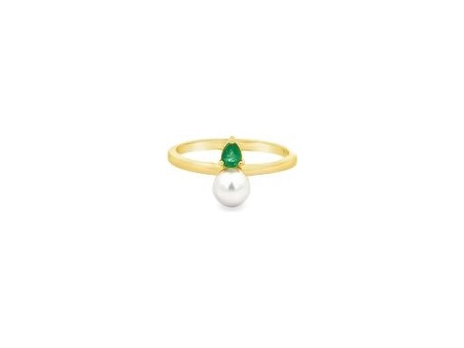 18K Yellow Gold Pearl & Emerald Ring 